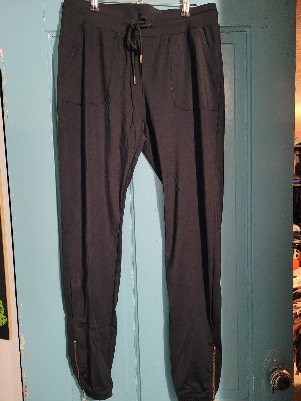 Women's Black Zip-Hem Jogger Pants with Drawcord Waist